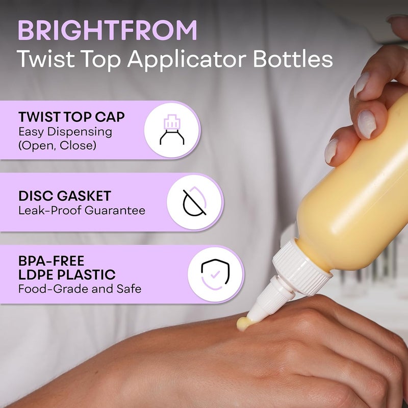 BRIGHTFROM Twist Top Applicator Bottles, Squeeze 4 OZ Empty Plastic Bottles, Refillable, Open/Close Nozzle - Leak Proof, Multi Purpose - 3 PACK - Image 2